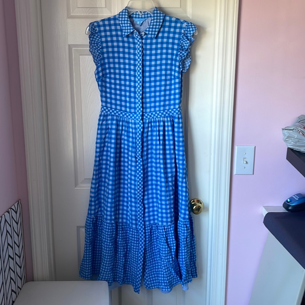 Draper James cottagecore plaid sleeveless shirt dress
